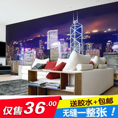 香港夜景大型3d立体壁画无纺布壁纸客厅卧室电视背景个性墙纸