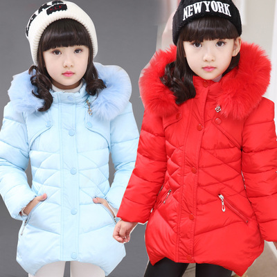 女童棉衣儿童冬季新款加厚棉袄毛领菱格 最热销儿童必备新款童装