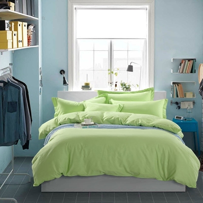 纯棉纯色四件套全棉1.8床简约绿色床上用品素色被套2.0m韩式床单4