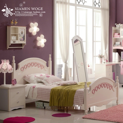 韩式女童床儿童床女孩公主房间套房家具组合套装BM01粉色少女卧室