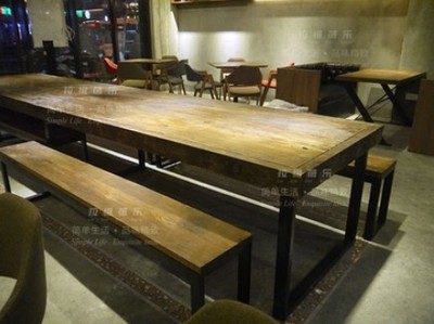 欧式实木铁艺餐桌椅 饭桌做旧咖啡酒吧桌办公桌会议长桌