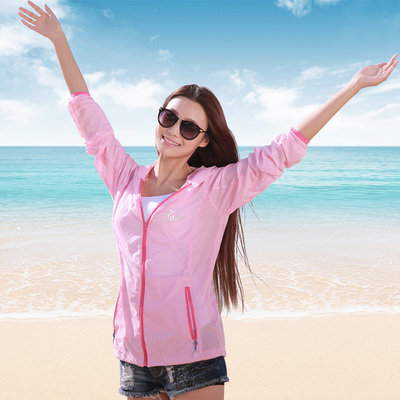 夏季新款女装防晒衣服 情侣亲子款防紫外线长袖连帽沙滩衫短外套