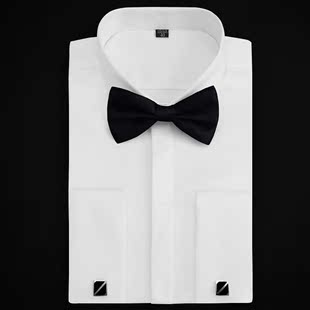 法式白色长袖婚礼男士结婚新郎衬衫领结礼服伴郎袖扣纯棉打底衬衣