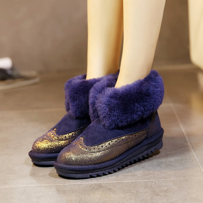 2015冬季新款雪地靴 皮毛一体时尚短靴保暖靴 翻毛防滑平底靴牛皮