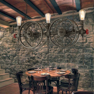 工业风吊灯创意个性复古餐厅酒吧台铁艺吊灯美式车轮单头吊灯具
