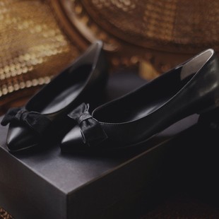 2015新款韩版纯黑色羊皮豆豆鞋浅口平底真皮尖头女单鞋