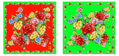 情儿——[红配绿]系列之二手玫瑰单元 数码印花 丝巾