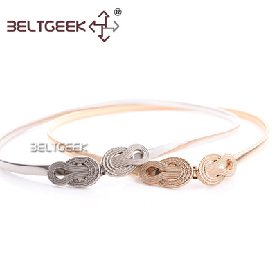 BELTGEEK-简约中国结对扣全金属弹簧式松紧女士腰带 腰链