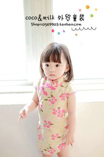 六一民族风~女童棉麻花朵旗袍连衣裙 童装2015夏季儿童宝宝演出服