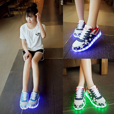 七彩发光鞋夜光鞋荧光鞋情侣款LED灯鞋韩版男女板鞋USB充电
