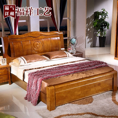 全实木床1.8米现代新款中式储物高箱床1.5M 双人婚床橡胶橡木家具