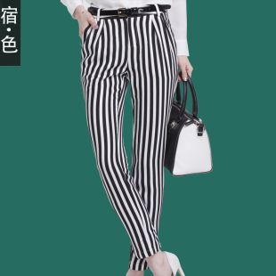 宿色女装2015春季新款条纹时尚小脚裤 韩版修身OL铅笔裤