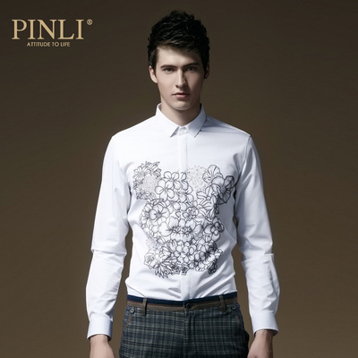 PINLI品立英绅 春装时尚男装 微领修身长袖衬衫男衬衣潮8795