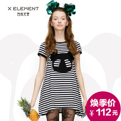 自然元素2015夏新通勤韩版条纹熊猫女装中长款针织衫
