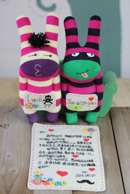 手工袜子娃娃兔子个性祝福标语定制节日生日礼物送朋友亲人爱人
