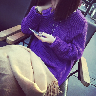 2015韩版中长款修身针织衫打底衫秋冬新款显瘦大码纯色毛衣女外套
