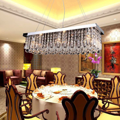 特价不锈钢餐厅升降吊灯豪华LED长方形过道饭厅水晶灯具正品定制