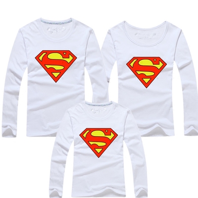 超人2016新款亲子装秋装母女装长袖T恤父子装家庭装一家三口童装