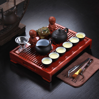 宜兴紫砂功夫茶具套装 整套陶瓷初级简易旅行小茶具实木茶盘茶海