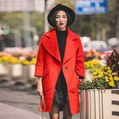 君家2015冬季新款韩版毛呢外套女中长款呢子修身大衣风衣外套