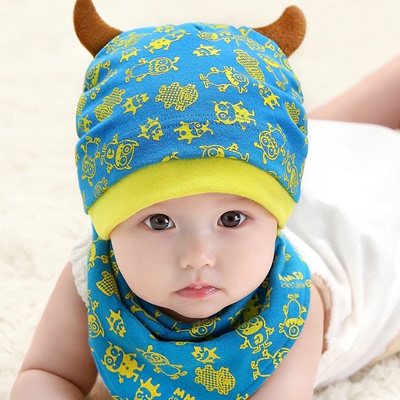 韩版婴儿帽子套装儿童秋冬男女宝宝婴幼儿口水三角巾纯棉6-12个月