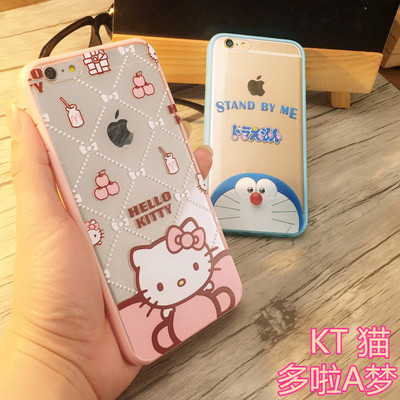 卡通KT猫iPhone6手机壳 苹果6/s哆啦A梦透明软胶包边6plus保护壳