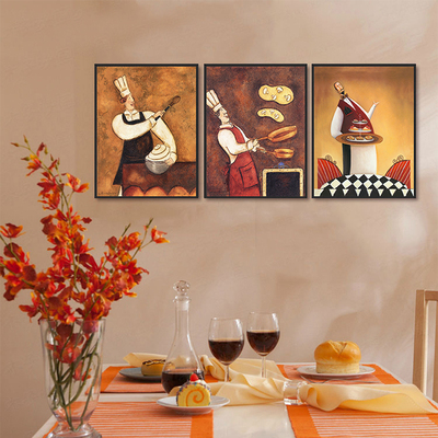 欧式餐厅装饰画复古西餐厅咖啡厅厨房饭店挂画现代简约厨师有框画