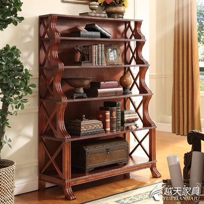 现货美式简易实木落地书架多层装饰品靠墙架书房书橱储物柜展示架