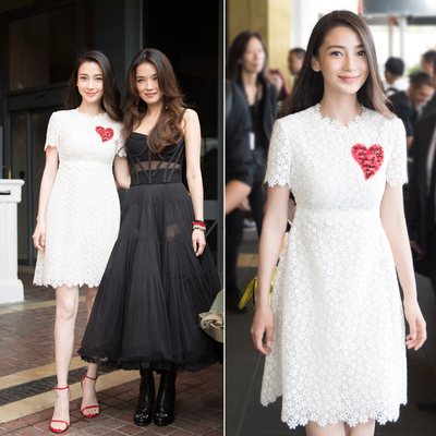 韩国正品代购2016夏季女装baby明星同款蕾丝连衣裙白色短袖短裙潮