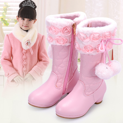 韩版童鞋冬季女童高跟靴白色儿童公主棉鞋马丁靴高筒靴小孩雪地靴