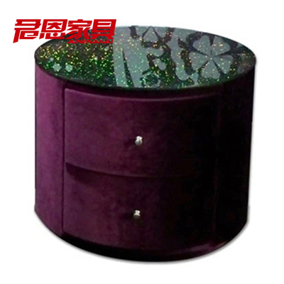 特价 黑色玻璃 简约经典 高档 现代 紫色 布艺 圆形 床头柜 J025