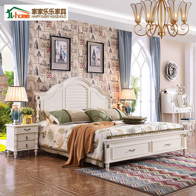 美式乡村家具美式床1.8米白色欧式床 田园公主床实木双人床主卧
