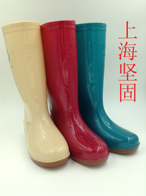 正品上海坚固时尚百搭中长筒雨鞋女双色雨靴牛筋底水鞋防滑耐磨