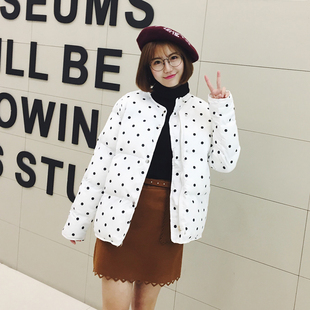 2015冬季新款韩版女装棉衣棉服女短款冬装波点加厚保暖长袖短外套