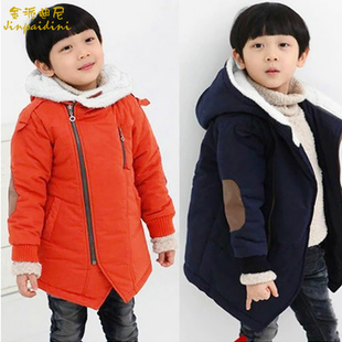 冬装男童韩版加绒冬款加厚外套女童装儿童棉袄小孩棉衣斜拉链外套