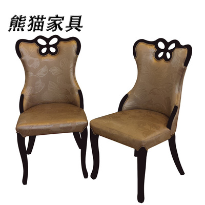 条纹印花韩式餐椅酒店椅子欧式实木科技木餐厅椅新款2015红棕色椅