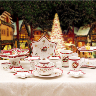 德国圣诞餐具套装陶瓷碗沙拉碗餐盘子菜盘碗碟组西餐盘托盘点心盘