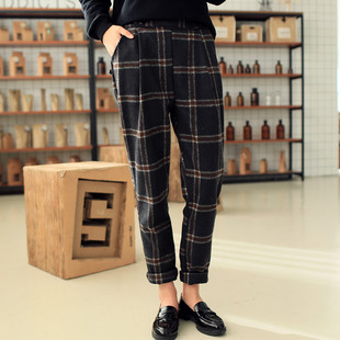 MIKO独家定制2015年韩国官网同款秋装休闲时尚显瘦格子毛呢西装裤