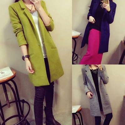 2015秋冬新款韩版显瘦加厚羊绒羊毛呢中长款修身显瘦呢子大衣外套