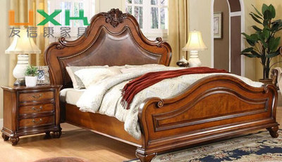 纯实木床美式法式雕花双人床头柜真皮艺床1.8m2m定制北京别墅家具