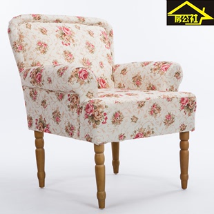 欧式单人沙发布艺复古美式乡村咖啡厅卧室小户型沙发休闲吧椅子