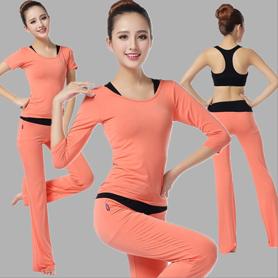 瑜伽服套装女韩国宽松修身显瘦莫代尔短袖三件套春夏运动健身服