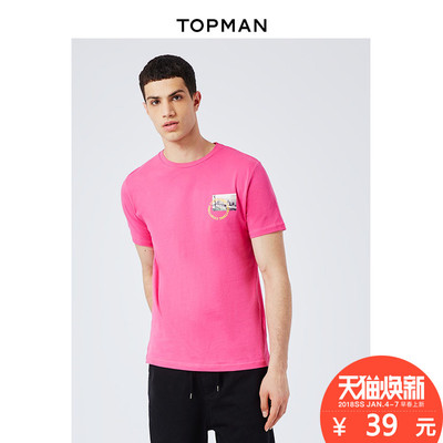 TOPMAN男士个性印花街头风短袖T恤|71M72NPNK|71M74NBL