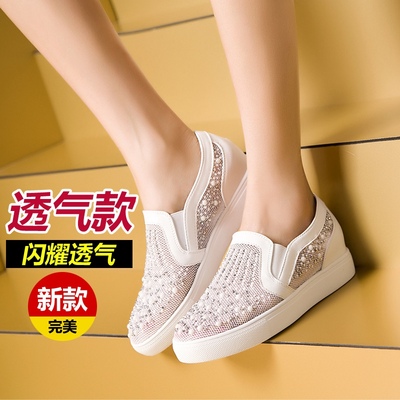 2015夏季新款韩版网纱水钻凉鞋防水台平底平跟休闲鞋子女学生鞋
