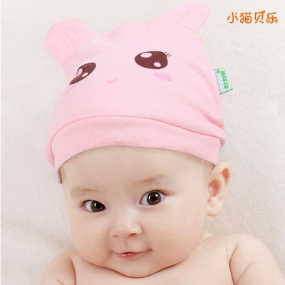 韩版纯棉宝宝双面套头帽 0-1岁婴幼儿春秋防风帽 新生儿胎帽子