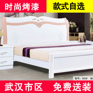 法式烤漆双人床实木床1.5米1.8米象牙白色松木床板式床田园白油床