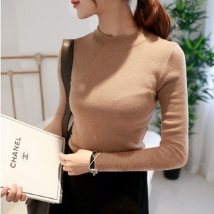 秋冬新款韩版女装加厚半高领修身显瘦长袖套头针织衫打底衫女毛衣