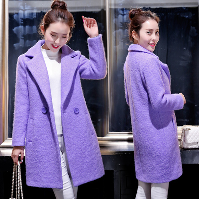 2015冬季韩版中长款纯色毛呢大衣