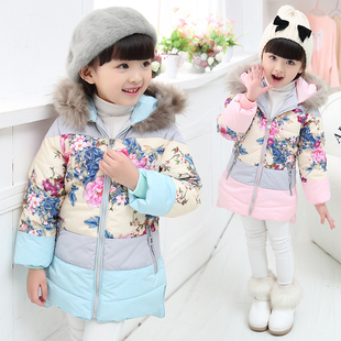 童装女童冬季保暖棉衣外套加厚2015冬装新款中小童女童花棉袄外套