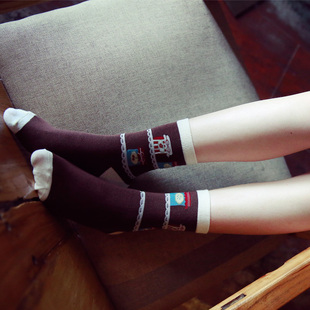 超值划算2015新款纯棉卡通女袜秋冬季全棉中筒袜女士袜子